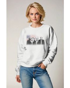 White Cozy Vintage Black White Portrait American Presidential Memorial Crewneck Sweatshirt