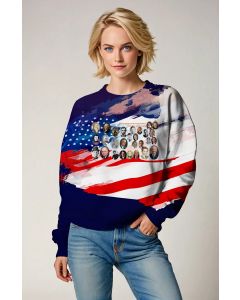 Patriotic American Flag Presidential Portraits Blue Casual Sweatshirt