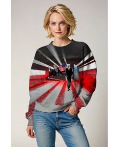 Red Presidential Portrait Glow Print Casual Crewneck Sweatshirt