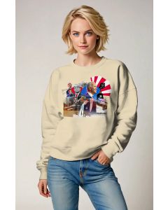 Presidential Memorial Soft Yellow Crewneck Sweatshirt With Cute Iconic Portraits and Street Art Design