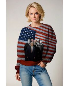 Patriotic Presidential Flag Oversized Crewneck Sweater Unisex Orange