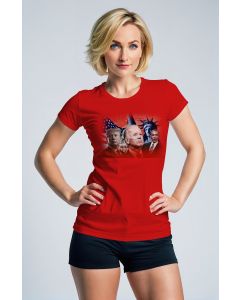 Presidential Memorial Loose Fit Red Casual TShirt with US Flag and Statue of Liberty