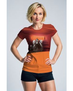 Retro Bold Presidential Print TShirt with Orange Accents Red Capitol Building Design
