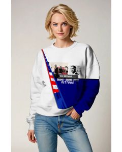 White Blue Color Block Presidential Memorial Graphic Sweatshirt