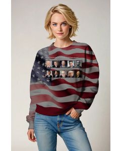 Comfort Soft Giant American Flag Presidential Print Crewneck Sweatshirt Gray