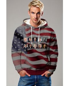 Grey USA Flag Presidential Printed Hoodie Casual Extra Large Soft and Comfortable