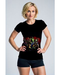 Black Marvel Heroes Team Graphic T‑Shirt – Bold Comic Style