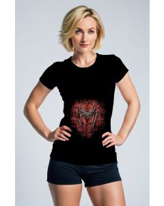 Black Spider Emblem T‑Shirt – Distressed Red Web Print