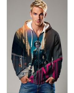 Black Joker City Scene Zip‑Up Hoodie