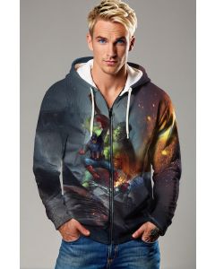 Dark Gray Avengers Battle Scene Zip‑Up Hoodie