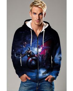 Dark Blue Captain America & Avengers Night Battle Zip‑Up Hoodie