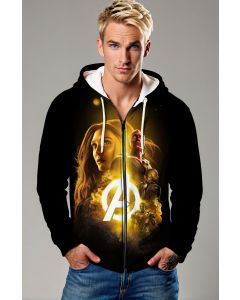 Black Avengers Golden Glow Zip‑Up Hoodie 