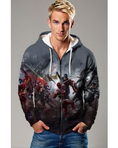  Gray Avengers Battle Scene Zip‑Up Hoodie