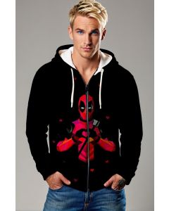 Black Deadpool Heart Hands Zip‑Up Hoodie – Versatile Comic Style