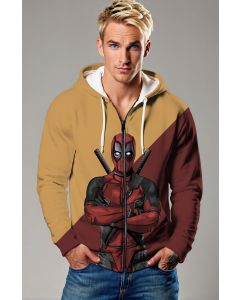 Deadpool Two‑Tone Zip‑Up Hoodie – Brown & Maroon Comic Edge