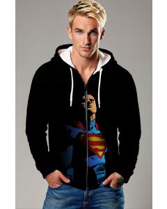 Black Superman Graphic Zip‑Up Hoodie