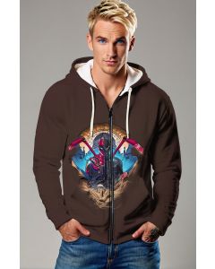 Brown Spider‑Verse Dual Hero Zip‑Up Hoodie