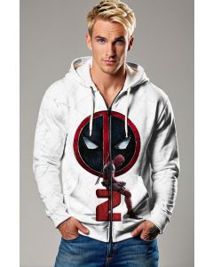White Deadpool 2 Graphic Zip‑Up Hoodie