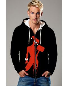  Black Harley Quinn Silhouette Zip‑Up Hoodie