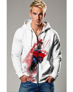 White Signature Zip-Up Hoodie – Superman Logo Strike Style