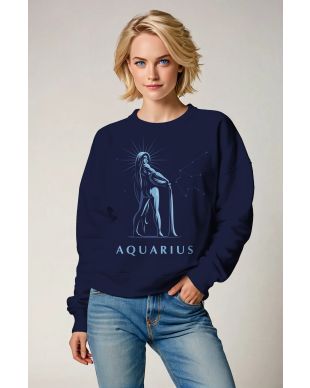 Aquarius Starry Night Unisex Sweatshirt with Glittering Water Bearer Design in Blue