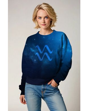 Aquarius Constellation Sweatshirt Unisex Blue Starry Sky Symbol Design