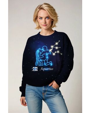 Aquarius Constellation Art Blue Unisex Sweatshirt with Uranus Symbol