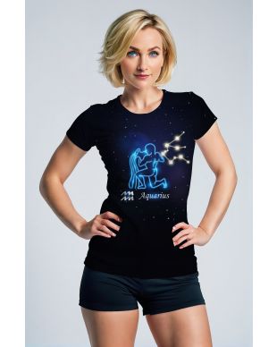 Aquarius Constellation Art T-Shirts in Blue Unisex Design Featuring Uranus and Aquarius Symbol