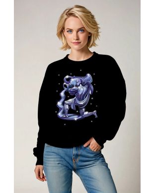 Aquarius Guardian Unisex Sweatshirts with Cosmic Starry Design in Black