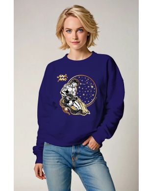 Aquarius Star Sign Unisex Purple Sweatshirt with Uranus Emblem