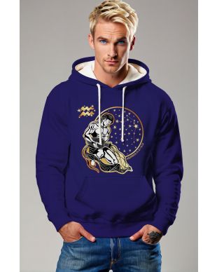 Aquarius Star Sign Unisex Hoodies in Purple with Uranus Emblem