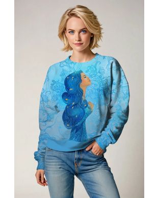 Aquarius Guardian Helen Unisex Sweatshirt with Blue Goddess Hair Design