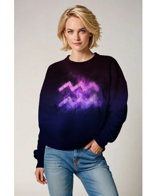 Aquarius Symbol Purple Sweatshirt with Deep Blue Background Unisex