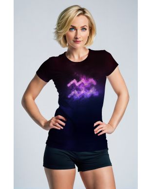 Aquarius Symbol Unisex T-Shirts in Purple on Deep Blue Background