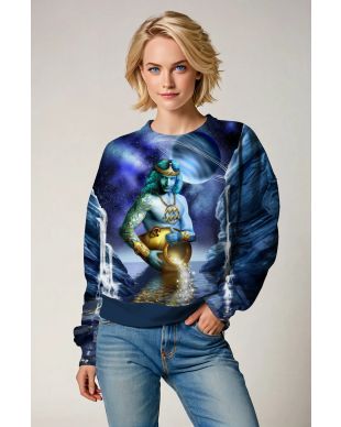 Starry Night Aquarius Unisex Sweatshirt with Sparkling Uranus Design Blue