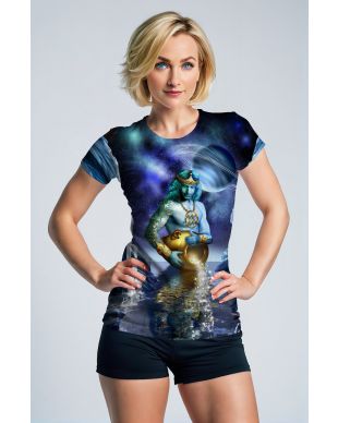 Uranus Guardian Aquarius Unisex Blue T-Shirt with Starry Night Sky Motif