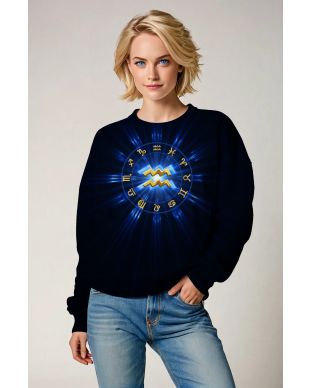 Aquarius Zodiac Wheel Blue Glow Unisex Sweatshirt
