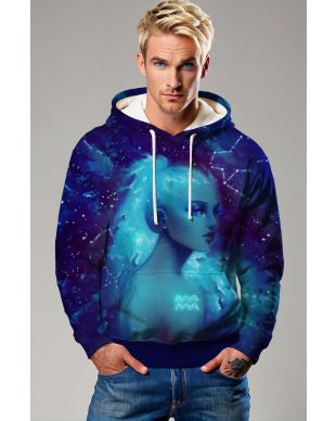 Aquarius Myth Helen Unisex Hoodies in Nebula Blue with Side Profile Design