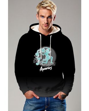 Aquarius Hephaestus Graphic Unisex Hoodie in Ombre Black
