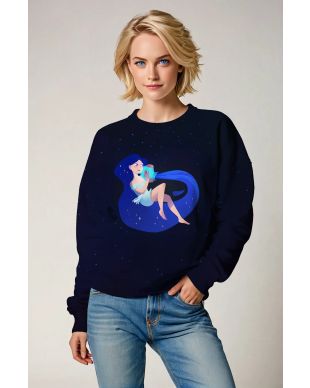 Midnight Aquarius Unisex Sweatshirt with Hand-Drawn Cartoon Hercules Among the Stars in Deep Blue Night