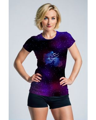 Dreamy Purple Aquarius Unisex T-Shirts with Glittering Starry Sky Gradient Design