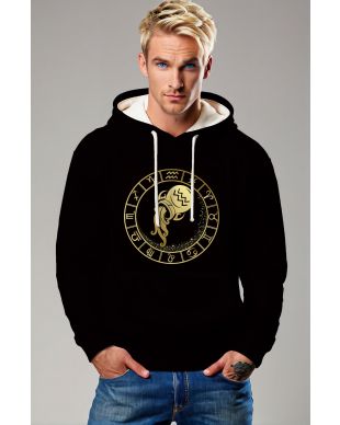 Aquarius Zodiac Wheel Unisex Black Hoodie with Gold Symbol