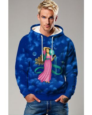 Aquarius Myth Goddess Alcmene Green Ribbon Cloud Sky Blue Unisex Hoodie