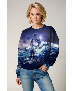 Aquarius Goddess Unisex Sweatshirt with Purple Starry Sea Background