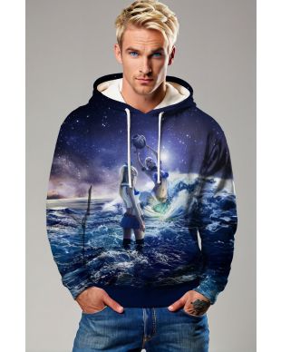 Aqua Myth Goddess Unisex Hoodie with Purple Starry Sea Design