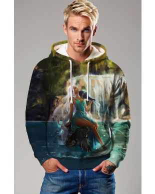 Green Scenic Aquarius Unisex Hoodie with Hercules Goddess Design