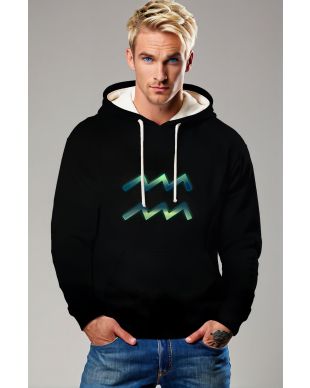 Aquarius Symbol Gradient Hoodie in Black with Blue and Green Unisex Design