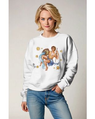 Aquarius Myth and Stars Unisex White Sweatshirt