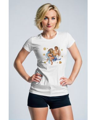 Aquarius Watercolor Mythical Tee with Celestial Accents on White