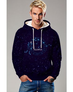 Aquarius Starry Night Sky Unisex Hoodie in Blue